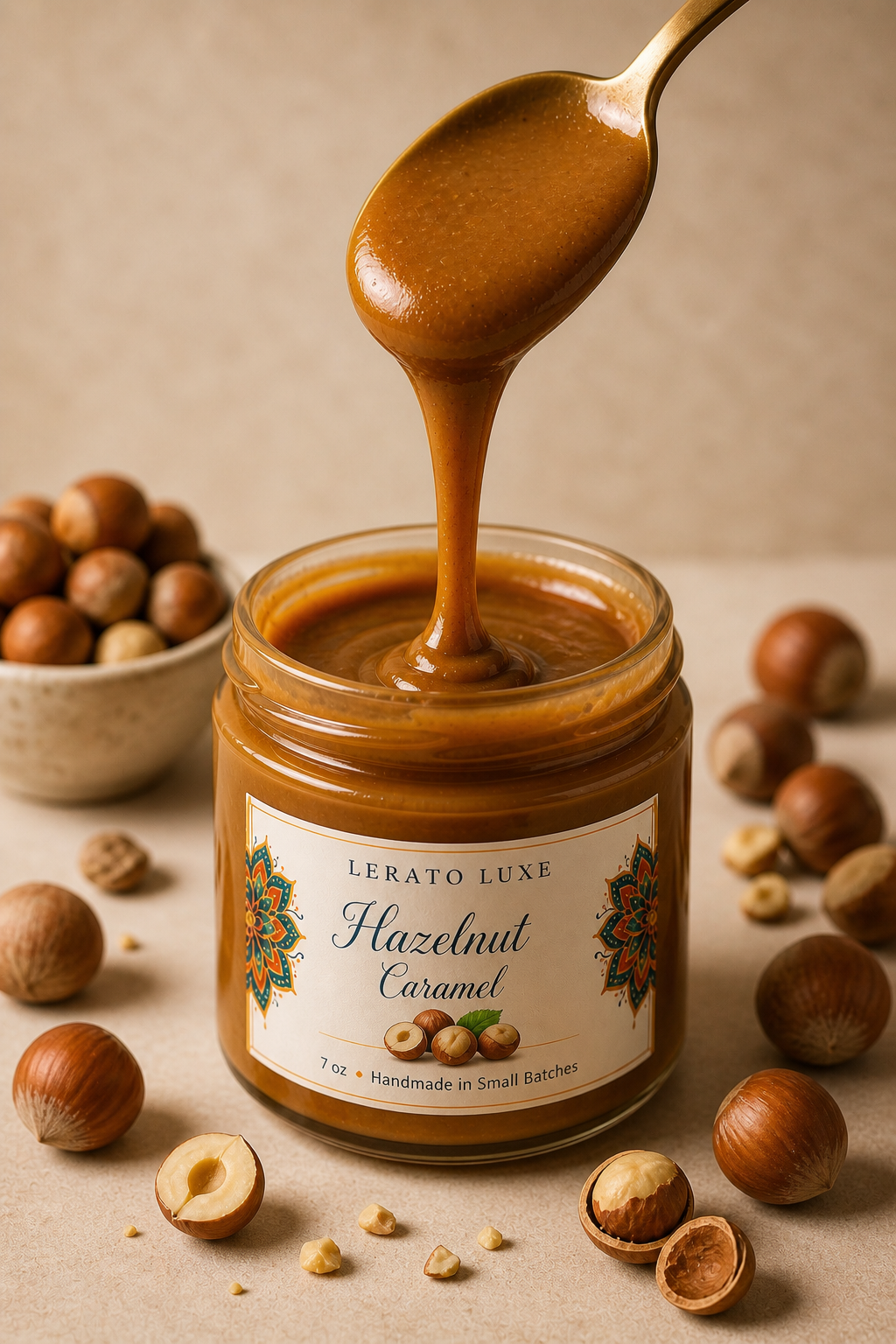 Hazelnut Caramel Spread- Small Batch Gourmet, 7 oz