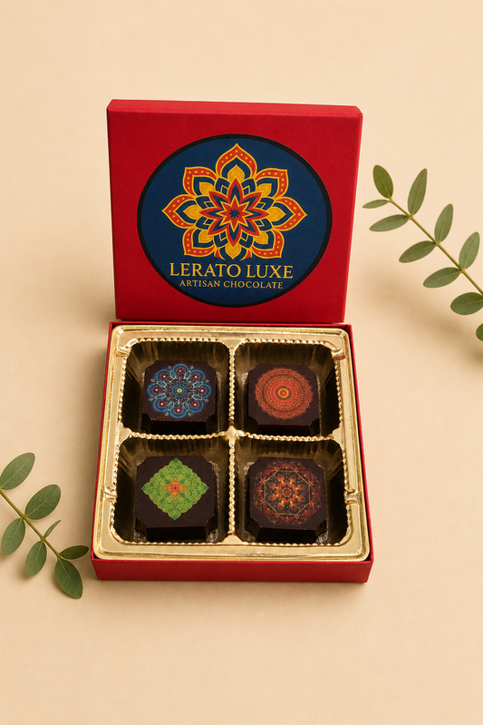 Luxury Artisan Chocolate Bonbon Gift Box- 4 Piece (Gourmet Assorted Bonbons)