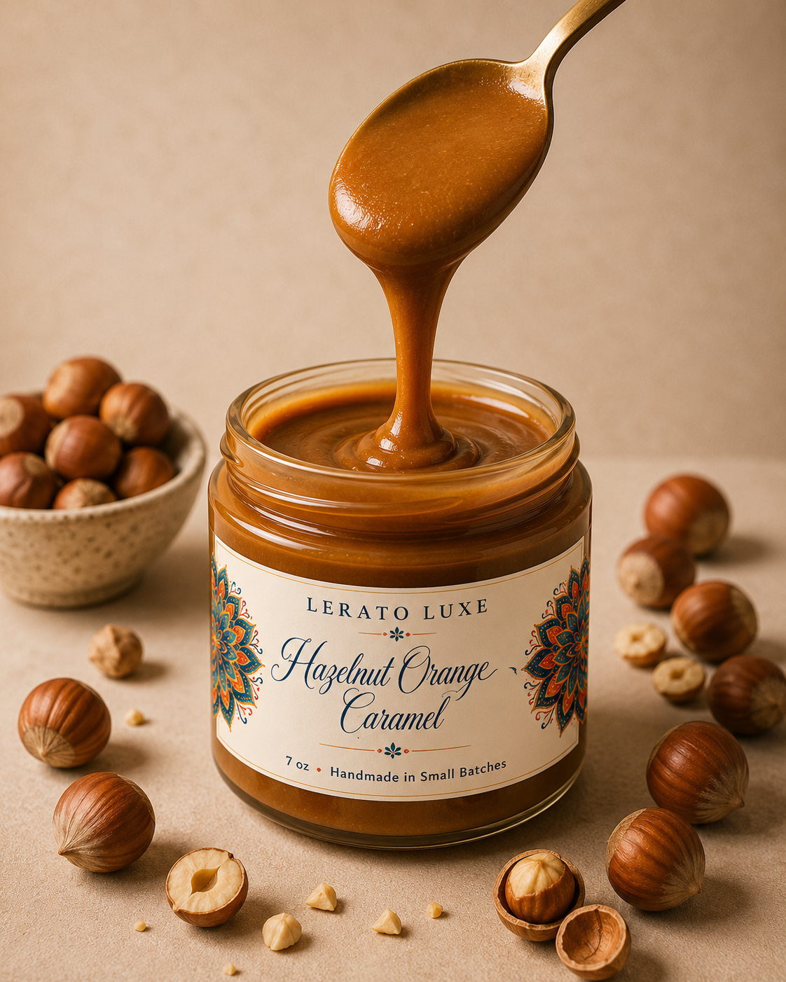Hazelnut Orange  Caramel Spread-  Handcrafted Small Batch Caramel , 7 oz