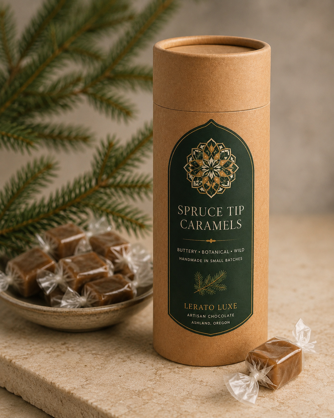 Spruce tip caramels
