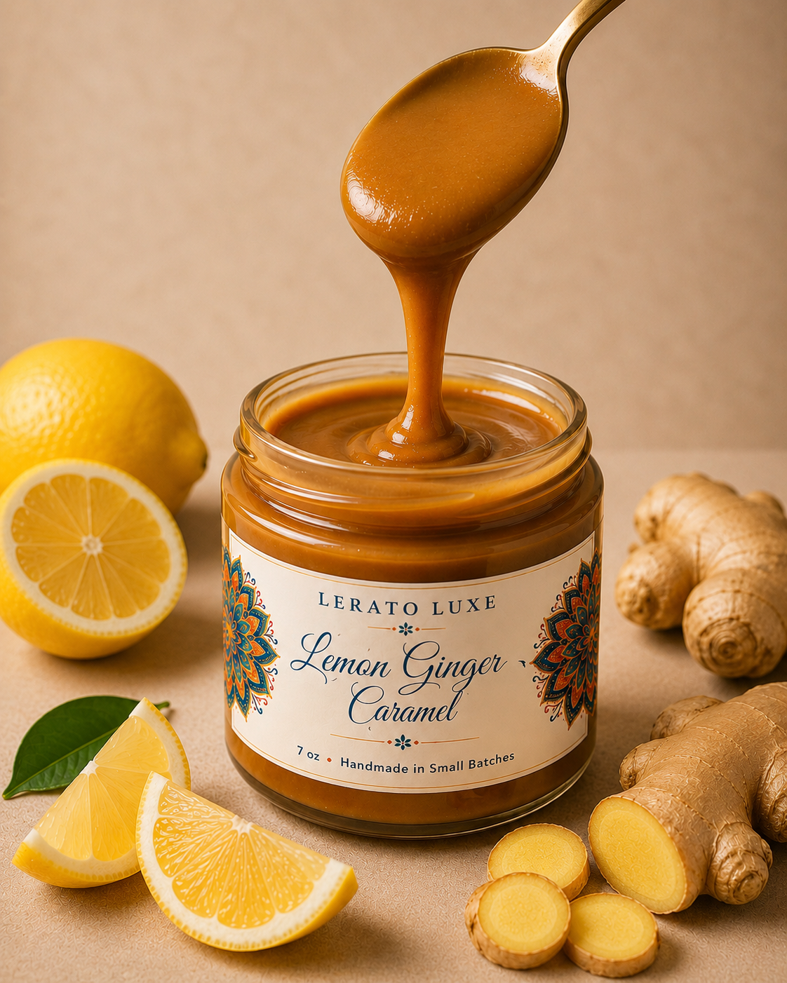 Lemon Ginger Caramel Spread – Small Batch Gourmet Caramel – 7 oz
